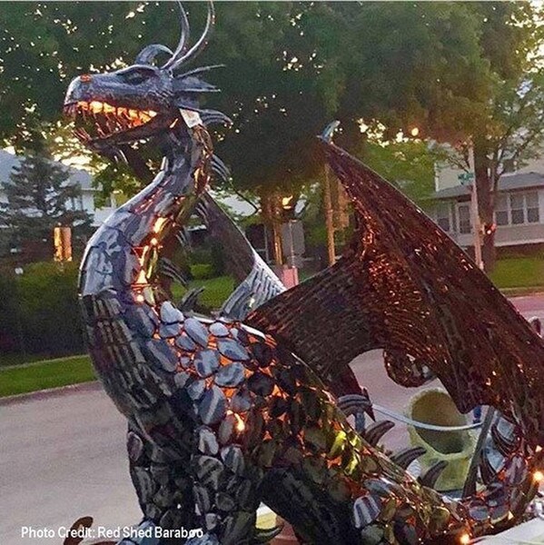 Dragon Statue with Curly Tail Iron Sculpture